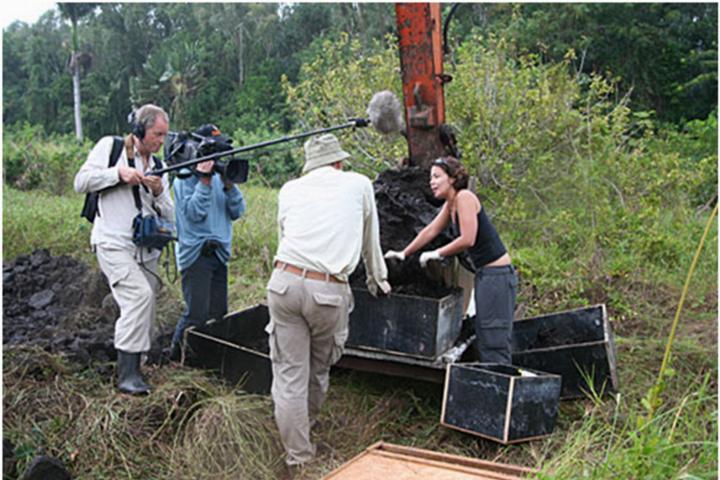 Film crew at dodo excavation